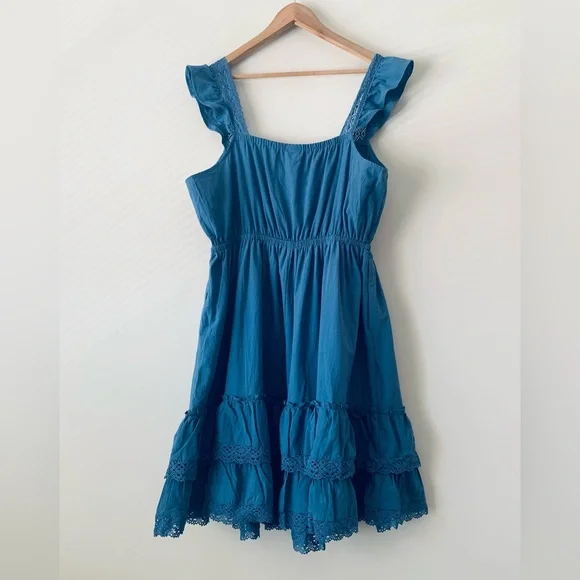 NWT Torrid Lace Trim Tiered Mini Dress Women’s 2X Blue Cottagecore Festival - Picture 3 of 10